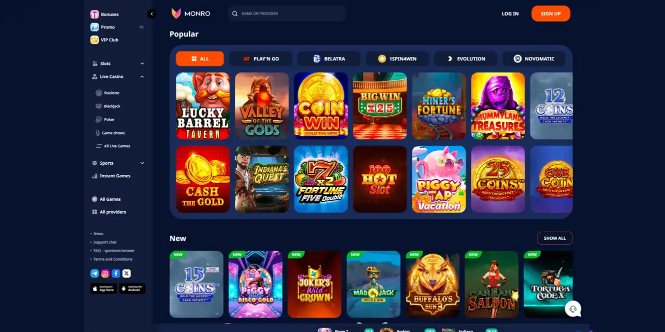 monro casino games